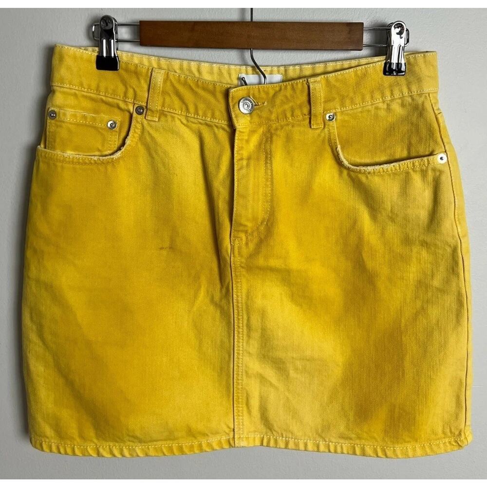 Ganni Shiloh Yellow Denim Mini Skirt High Waist Casual Festival Size 8 Women’s